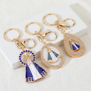 Vintage European Religious Enamel Metal Keychain Pendant