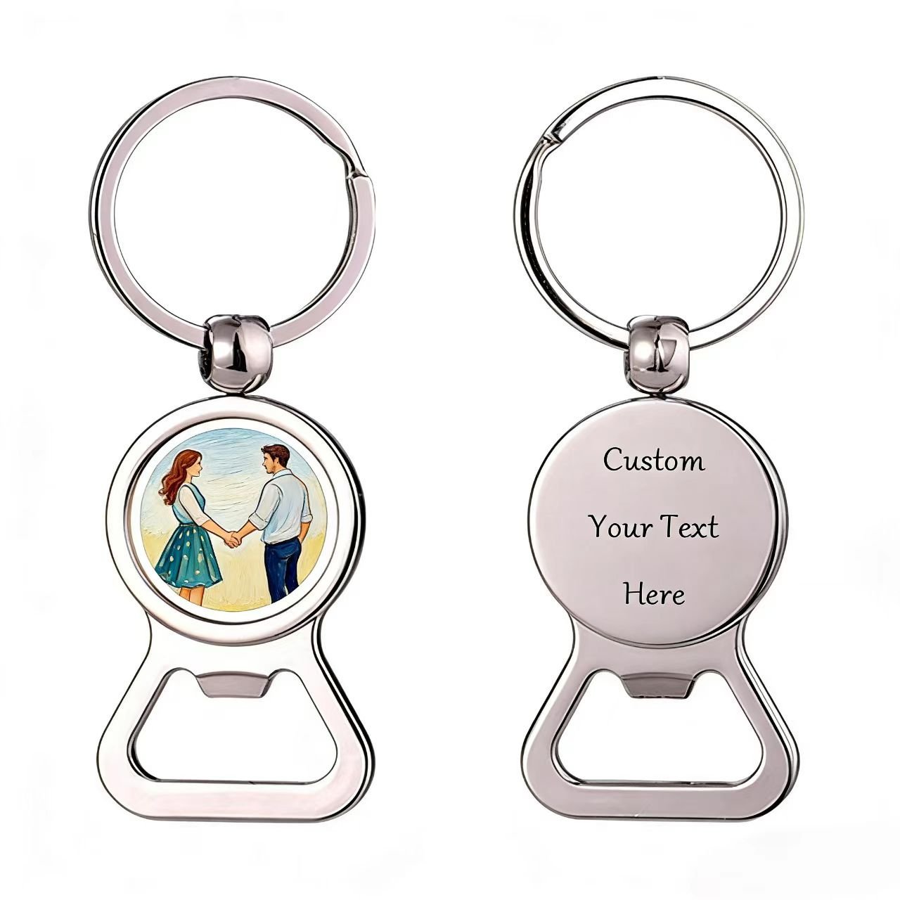 Custom metal bottle openers in stainless steel or zinc alloy with stainless, black nickel, or bronze finish - ForgeCrafts laser-engraved bar tool manufactured for breweries, weddings, corporate giveaways, and brand merchandise